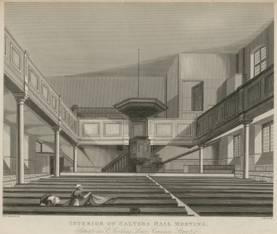 Innenansicht des Salters Hall Meeting, gelegen in St Swithins Lane, Cannon Street, London von Thomas Hosmer Shepherd