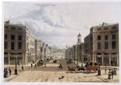Regent Street, von Piccadilly, graviert von J. Bluck, veröffentlicht 1822 von Ackermanns 