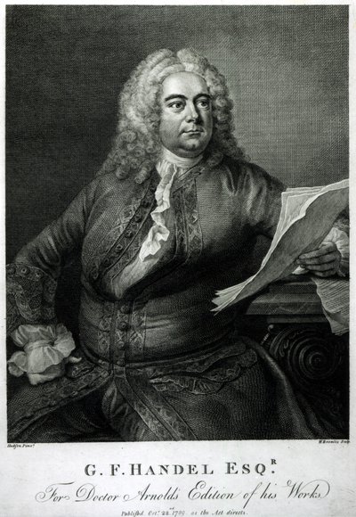 George Frederick Handel (1685-1759), graviert von William Bromley (1769-1842), für Doctor Arnolds Ausgabe seiner (Handels) Werke, veröffentlicht 1789 von Thomas Hudson