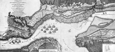 Ein korrekter Plan der Umgebung von Quebec und der Schlacht vom 13. September 1759 von Thomas Jefferys