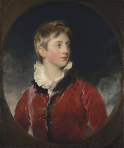 Porträt von Frederick William Stewart, 4. Marquess of Londonderry, K.P., M.P. (1805-1872) als Junge, Halbfigur, in einer roten Jacke, in einem angedeuteten Oval von Thomas Lawrence