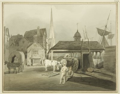 Nordostende der King Street, zeigt den walisischen Markt im Jahr 1802 von Thomas Leeson the Elder Rowbotham