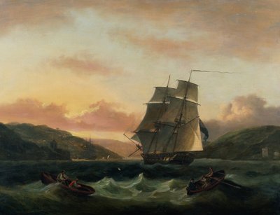 Eine Brigg in voller Fahrt im Hafen von Dartmouth von Thomas Luny