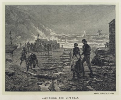 Das Starten des Rettungsbootes (Gravur) von Thomas Marie Madawaska Hemy