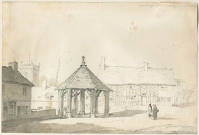 Abbots Bromley Tudor - Marktkreuz und Haus (Bleistift- und Waschzeichnung) von Thomas Peploe Wood