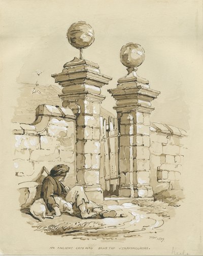 Colwich - Altes Tor am Bank Top (Sepia-Zeichnung) von Thomas Peploe Wood