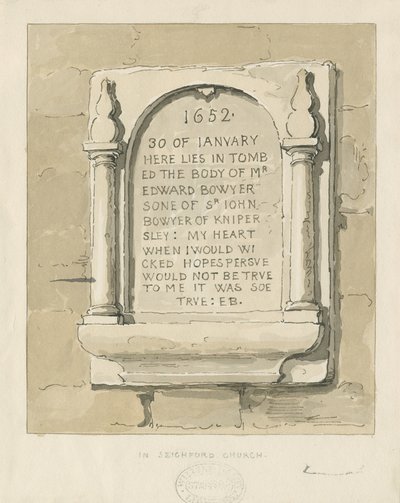 Seighford Kirche - Steintafel für Edward Bowyer von Thomas Peploe Wood