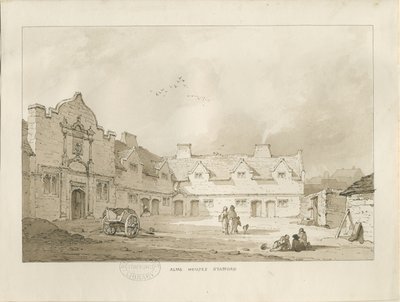 Stafford - Alms Houses: Sepia-Zeichnung, undatiert [1837] von Thomas Peploe Wood