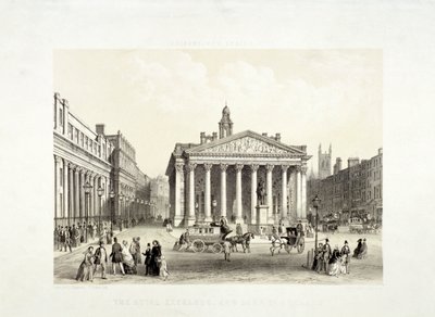 Royal Exchange und die Bank of England links, London, 1851 von Thomas Picken