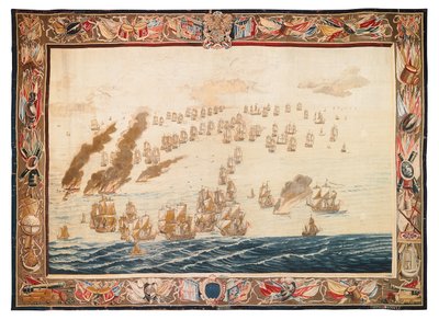 Historischer Wandteppich der Schlacht bei Solebay, Mortlake, Entwürfe zugeschrieben William van de Velde, ca. 1688 von Thomas Poyntz
