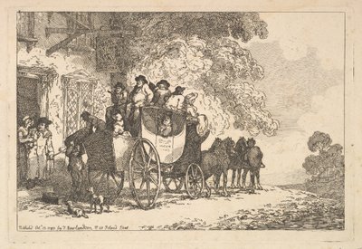 Eine beladene Postkutsche vor einem Posthaus von Thomas Rowlandson
