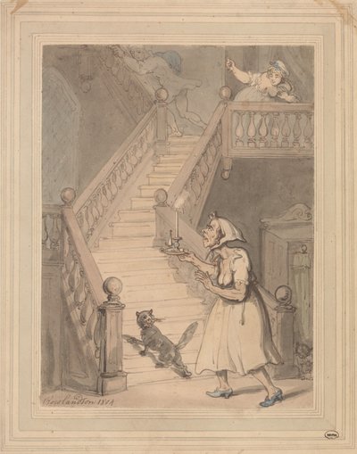 Eine alte Tante riecht Feuer von Thomas Rowlandson