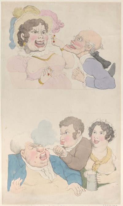 Ein Mann wird von einer Frau verführt und raucht einen Kunden von Thomas Rowlandson