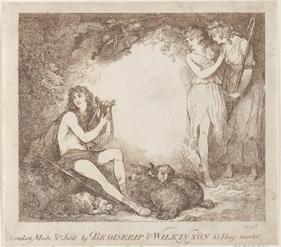 Apollo, Lyra und Daphne Handelskarte, die Marian, eine Oper, illustriert, 1797-99 von Thomas Rowlandson