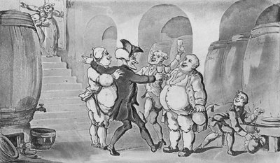 Doktor Syntax wird in den Keller gelassen, 1817 von Thomas Rowlandson