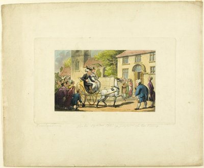 Doktor Syntax übernimmt seine Pfarrei, aus Die Reise des Doktor Syntax von Thomas Rowlandson