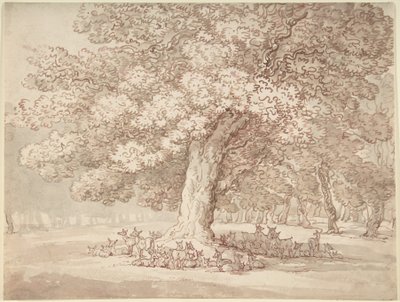 Herde von Hirschen unter einer Eiche von Thomas Rowlandson