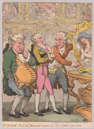 Italienische Bilderhändler täuschen meinen Lord Anglaise, veröffentlicht 1812 (handkolorierter Stich) von Thomas Rowlandson