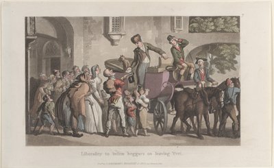Freigebigkeit gegenüber kranken Bettlern beim Verlassen von Yrvi von Thomas Rowlandson