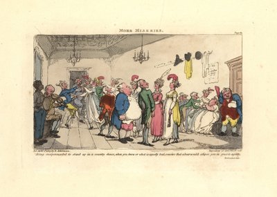 Mann verlegen, weil er bei einem Dorftanz tanzen muss von Thomas Rowlandson