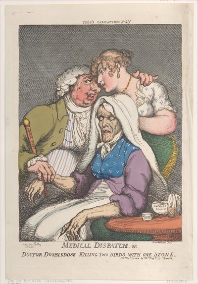 Medizinische Depesche oder Doktor Doubledose tötet zwei Fliegen mit einer Klappe, 20. November 1810 von Thomas Rowlandson