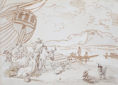 Mutter und Kinder am Wasser von Thomas Rowlandson