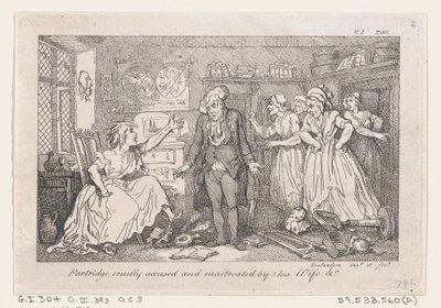 Rebhuhn grausam beschuldigt und von seiner Frau misshandelt, aus Die Geschichte von Tom Jones, ein Findelkind von Thomas Rowlandson