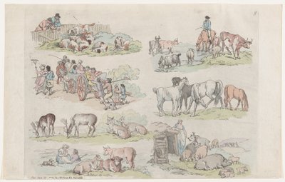Tafel 11, Umrisse von Figuren, Landschaften und Vieh... für Lernende..., 31. Januar 1791 von Thomas Rowlandson