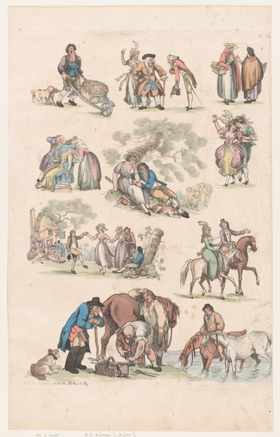 Tafel 14, Umrisse von Figuren, Landschaften und Vieh... für Lernende, 1. Juni 1790 von Thomas Rowlandson