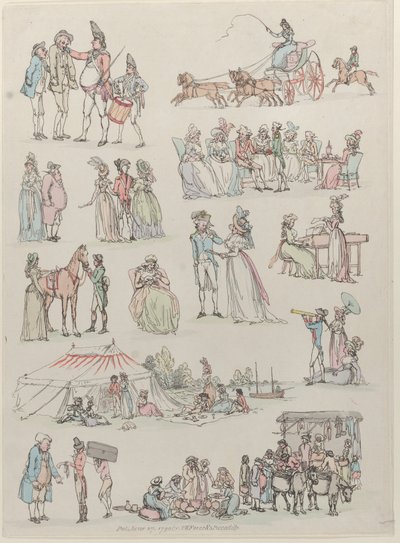 Tafel 7, Umrisse von Figuren, Landschaften und Vieh... für Lernende von Thomas Rowlandson