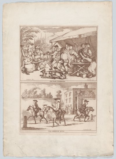 Töpfermesse Cambridge und das College-Tor, 1780-90 von Thomas Rowlandson
