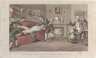 Quae Genus aus einem Haus geworfen, das er für sein eigenes hält, aus The History, 1. Februar 1822 von Thomas Rowlandson