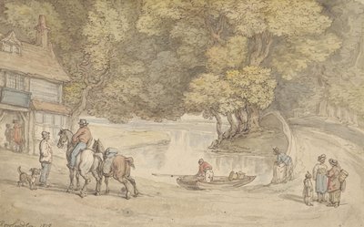 Ländliche Szene mit einem Fluss und einer Brücke von Thomas Rowlandson