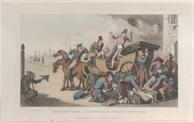 Durchsucht von den Douaniers an den französischen Grenzen, aus Journal of Sentimental Travels in..., 1821 von Thomas Rowlandson