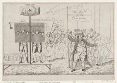 Sir Cecil Wray im Pranger, 7. Mai 1784 von Thomas Rowlandson