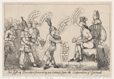 Sir Jeffery Dunstan präsentiert eine Adresse der Corporation of Garratt, Dezember 30, 1788 von Thomas Rowlandson