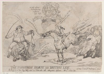 Das Hannoveraner Pferd und der britische Löwe, 31. März 1784 von Thomas Rowlandson