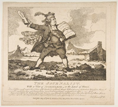 Der Journalist, mit Blick auf Auckinleck oder das Land der Steine, malerische Schönheit, 15. Mai 1786 von Thomas Rowlandson
