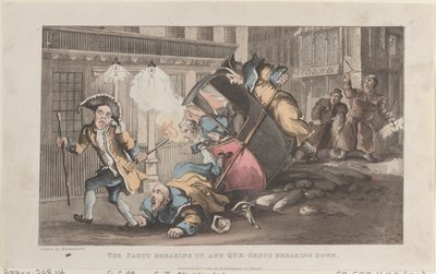 Die Party löst sich auf, und Quae Genus bricht zusammen, aus Die Geschichte von John..., 1. Dezember 1821 von Thomas Rowlandson