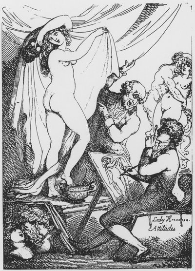 Die zukünftige Lady Hamilton posiert als Hygeia, Göttin der Gesundheit, im Tempel des Aesculapius von Dr. James Graham von Thomas Rowlandson