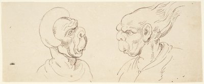 Zwei Karikaturen: männliche Köpfe von Thomas Rowlandson