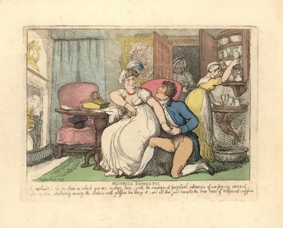 Zwei Liebende in einem Salon werden von neugierigen Dienstmädchen gestört von Thomas Rowlandson