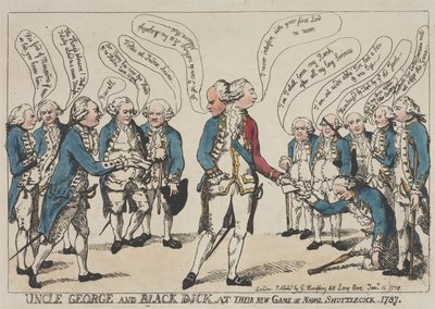 Onkel George und Schwarzer Dick bei ihrem neuen Spiel des Marine-Federballs von Thomas Rowlandson