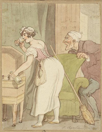 Frau beim Stehlen eines Getränks erwischt von Thomas Rowlandson
