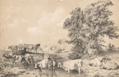 Eine Herde Rinder am Flussufer von Thomas Sidney Cooper