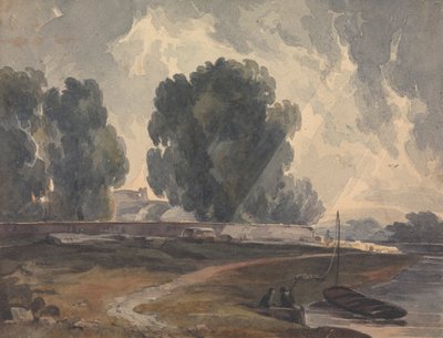 Landschaft mit Bäumen und See mit Figuren und Boot von Thomas Sully