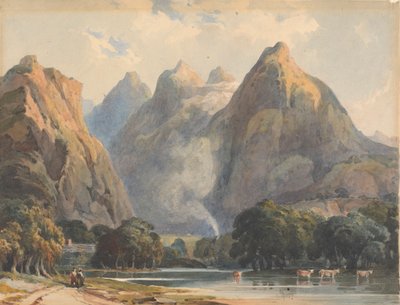 Bergszene mit Bach, Kühen und Figuren von Thomas Sully
