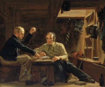 Porträts von zwei Seeleuten, die zwischen den Balken im Laderaum einer Berwick, einem schnellen Segelboot, das zum Transport von Lachs und Reisenden verwendet wird, sitzen von Thomas Sword Good