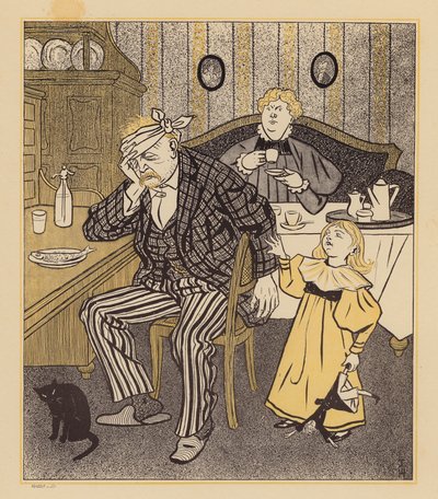 Mann mit Kater nach übermäßigem Genuss in der Karnevalsnacht von Thomas Theodor Heine