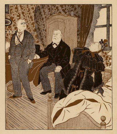 Eltern besuchen ihren Sohn in seiner Studentenwohnung und entdecken eine Haarnadel eines Mädchens in seinem Bett von Thomas Theodor Heine